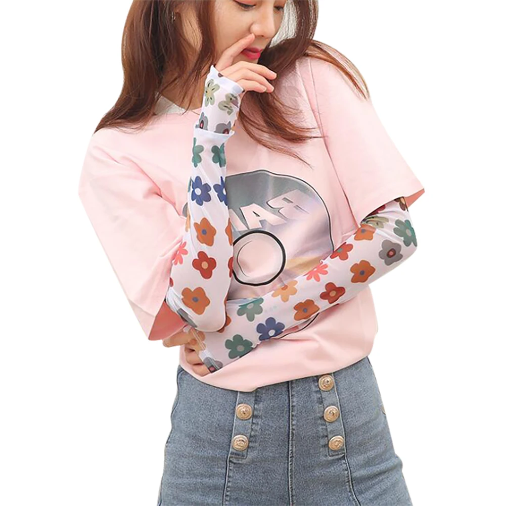 

Fashion Floral Print Lady Sleeves for Arm Summer Sun Protection Women Out Sports Gloves Cool Ice Silk Anti-UV Sleeve Wrap