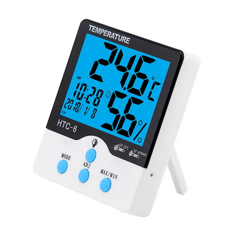Цифровой комнатный ЖК-термометр электронный измеритель температуры и влажности гигрометр Метеостанция Крытый открытый с будильником - Цвет: HTC-6