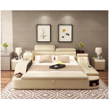 

Luxury Genuine Leather Massage Bed With Storage Music Speaker