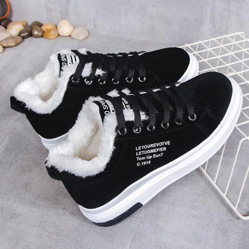 Online NAUSK 2019 Winter Women Shoes Warm Fur Plush Lady Casual Shoes Lace Up Fashion Sneakers Zapatillas Mujer Platform Snow Boots