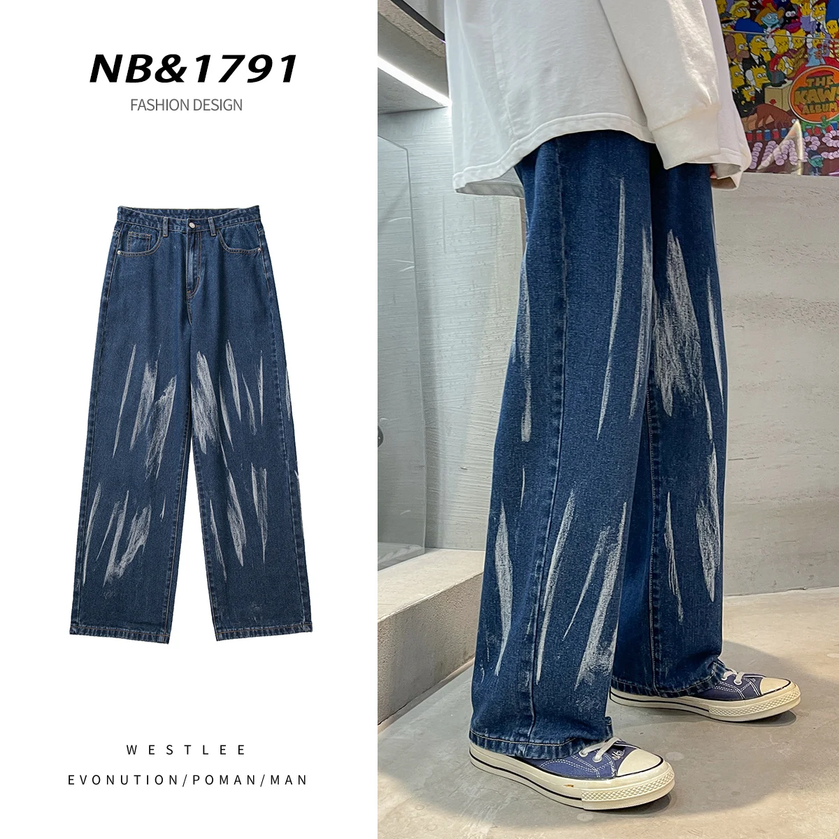 Men's Y2K 5XL Oversized New Vintage Straight Jean Pants Blue Baggy Wide-leg Jeans Trousers Unisex Streetwear Casual Pants