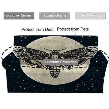 BeddingOutlet Death Moth Slipcover For Sofas Gothic Skull Stretch Sofa Cover Butterfly Armchair Cover Moon Stars Couch Cover 3
