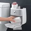 Soporte de pañuelos para el baño, estante de almacenamiento de papel de rollo impermeable, montado en la pared, Caja de papel higiénico, organizador de doble capa con cajón ► Foto 3/6