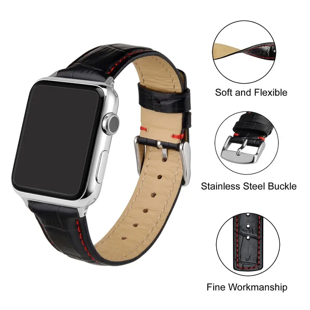 Кожаный ремешок Anbeer для часов Apple 38 мм 40 42 44 Iwatch series 5 4 3 2 1 браслет мужские ремешки