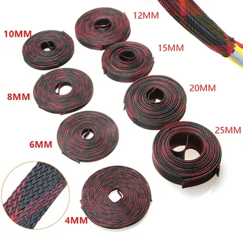 

5/10M Insulation Red&Black Braided Sleeves 4/6/8/10/12/15/20/25mm Tight PET Expandable Cable Sleeve Wire Cable Protection