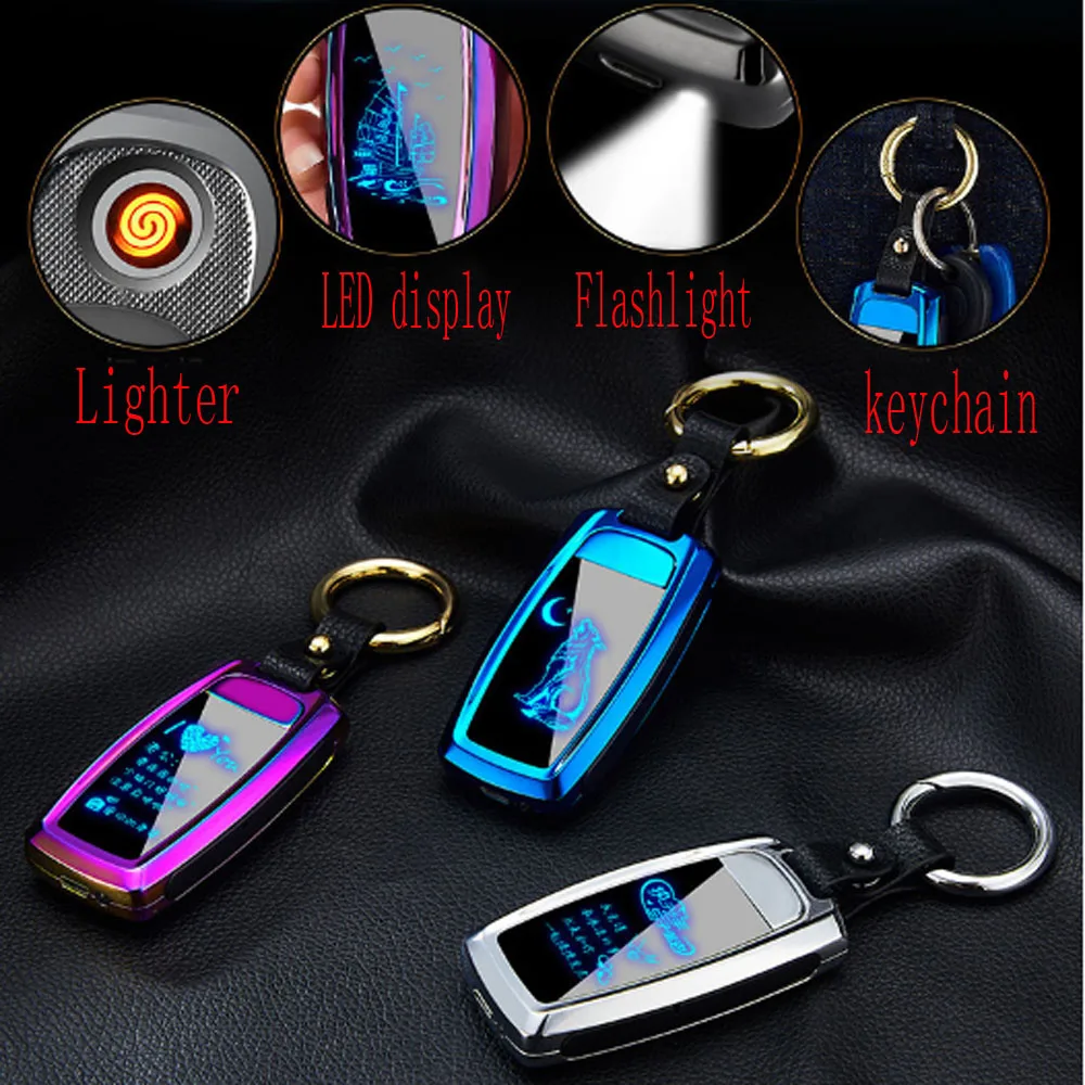 USB Зажигалка-Фонарик светодиодный экран Ключ Пряжка