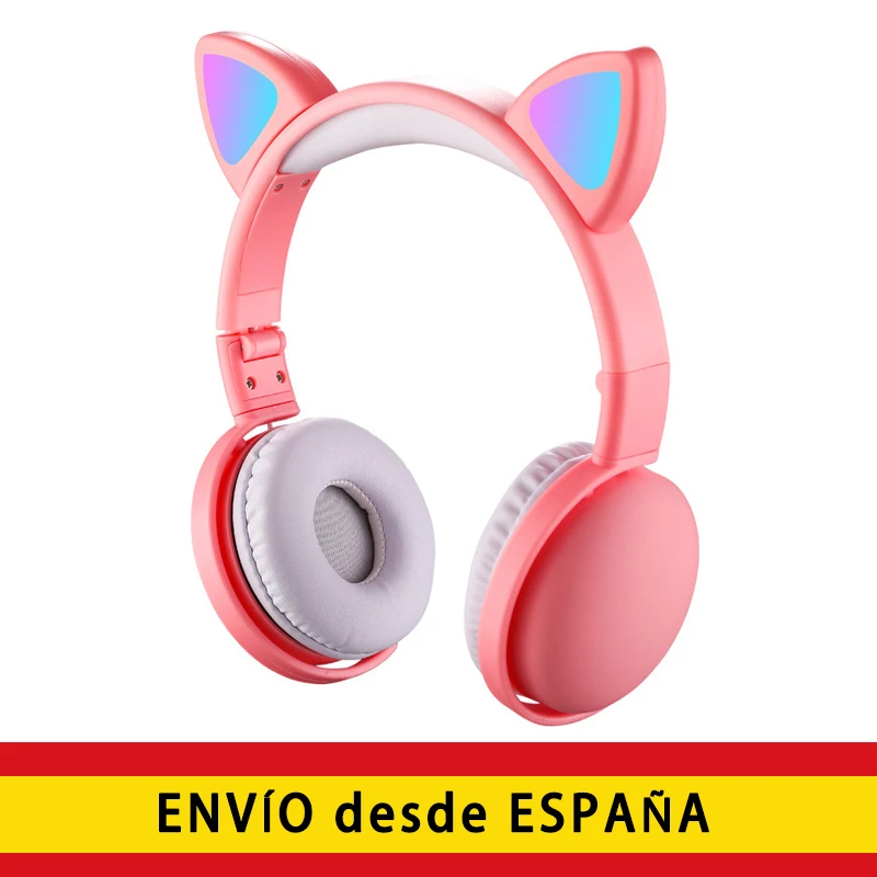 Foldable Bluetooth headphone with cat ears flashing LED light wireless with microphone for children adults girls