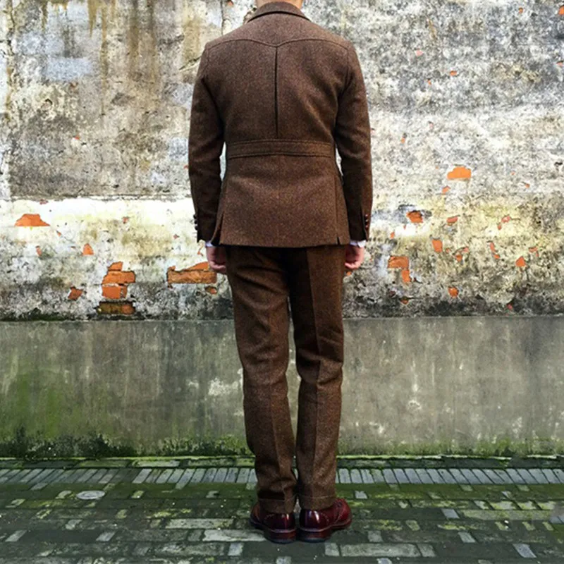 Men's Tweed Suit Jacket Safari Style Classic Elegant Vintage Blazer 5
