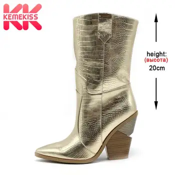 

Kemekiss Size 33-46 Women Ankle Boots Fall Winter Fashion Warm Fur High Heels Boots European Stone Pattern Designer Shoes