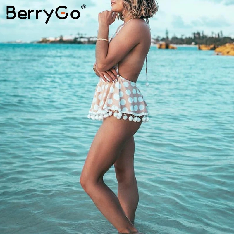 BerryGo в горошек с кисточками сексуальный купальник для женщин глубокий v образный