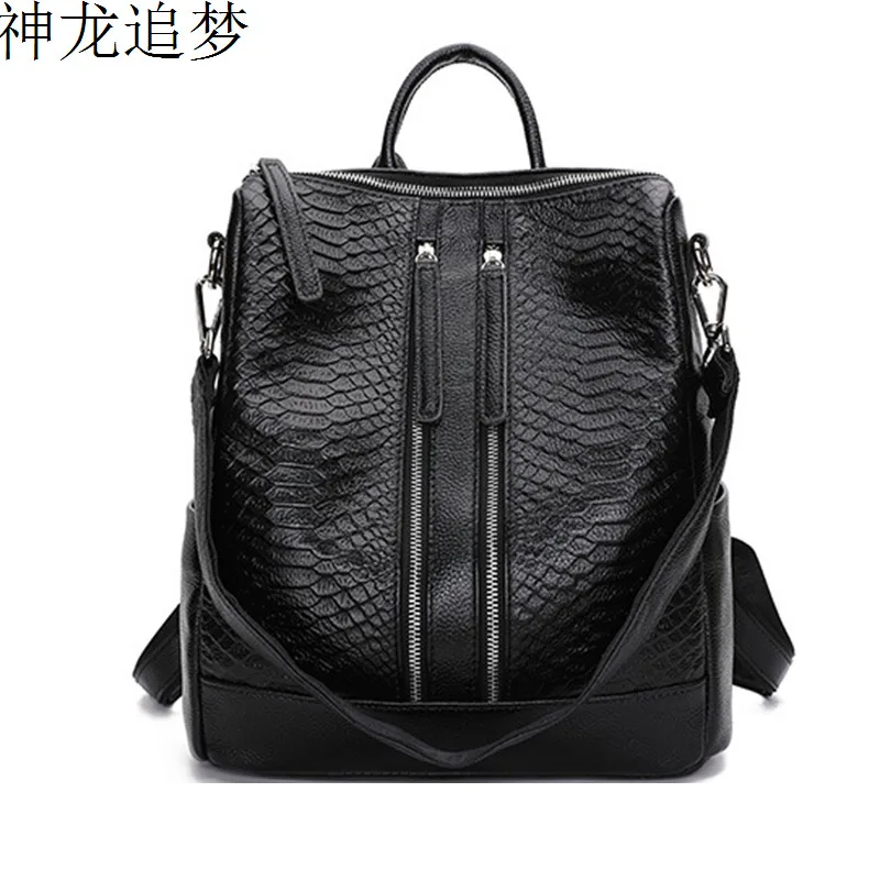 

100% Genuine Leather Knapsack Ladies Crocodile Pattern Women Backpack Girl Notebook Schoolbags Travel Bags High Quality Rucksack
