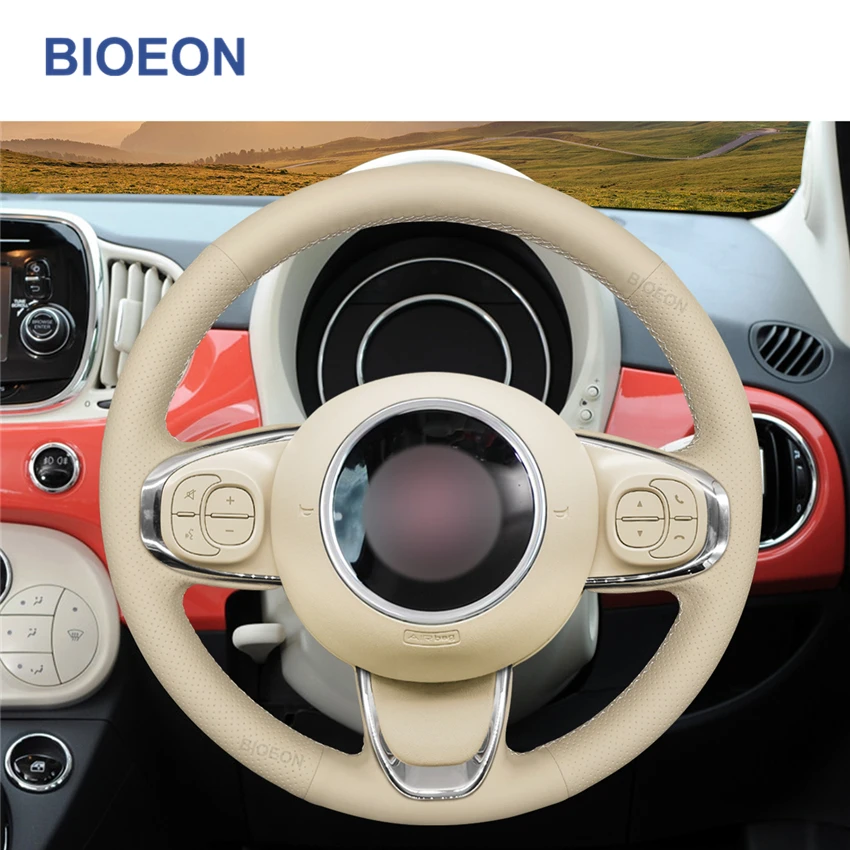 Housse de volant en cuir artificiel Beige, pour Fiat 500 2015 – 2021 500C  2016 2017 2018 2019 2020 2021 - AliExpress