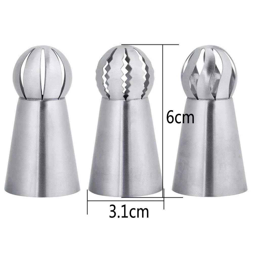 Deluxe Russian Piping Nozzle Set – 3-Piece Sphere Tips for Cake and Cupcake Decorating