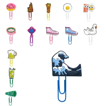 

100pcs Leisure Series Beer Donut PVC Cartoon Bookmark Figure Metal Paper Clips School Office Stationery for Teather Kids Gifts