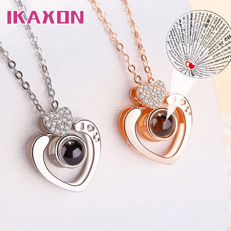 Love Memory Wedding Necklace Fashion Shiny Crystal 100 languages I love you Projection Pendants Couple Necklaces Jewelry Gifts | Украшения