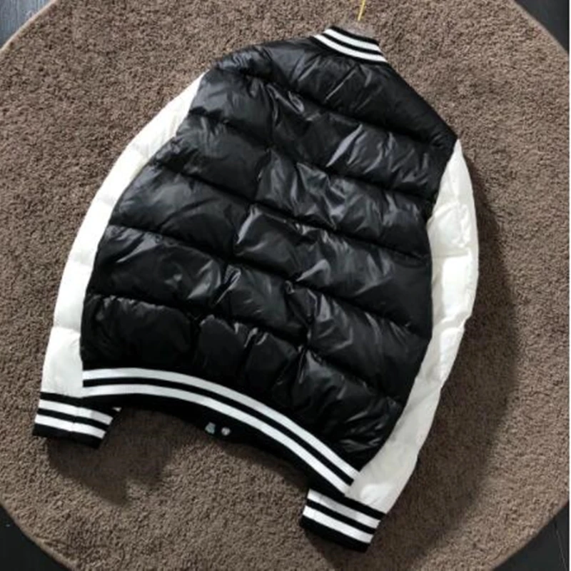 2022 new Black white stitching winter man jacket down coat Threaded cuffs Stand-up collar Baseball uniform 95% white duck down waterproof puffer jacket