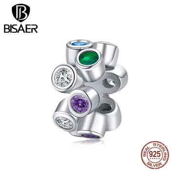 

Romantic Color Beads BISAER 925 Sterling Silver Spacer Charms Clear & Rainbow Cubic Zircon Charms for Bracelet Jewelry GAC184