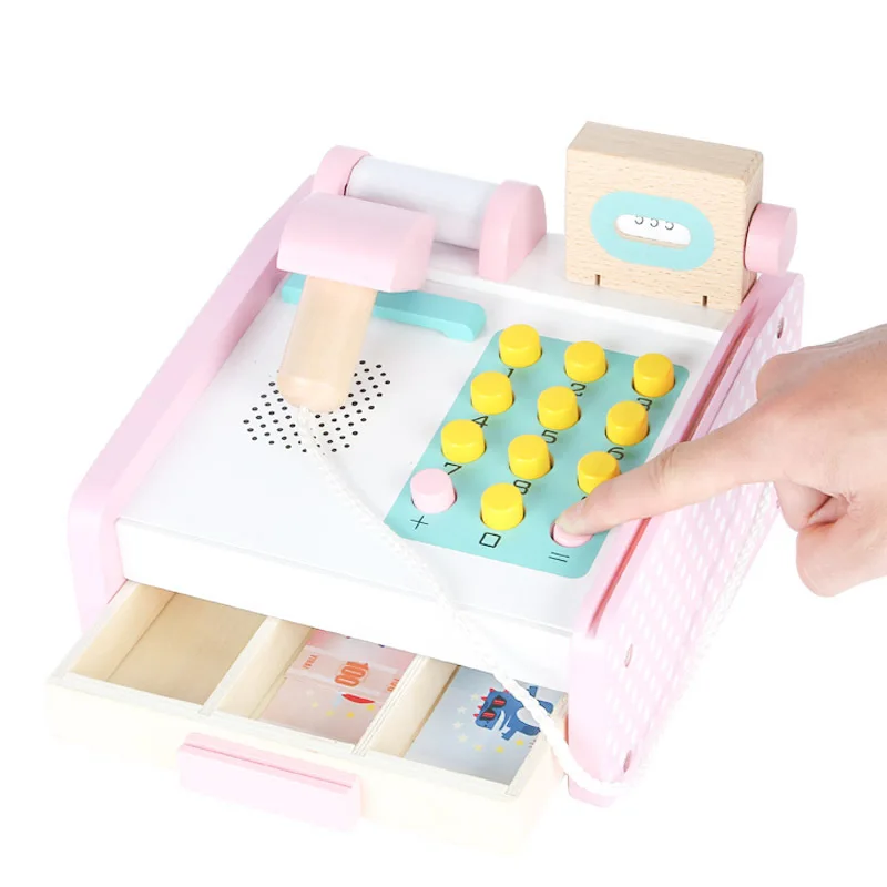 

New Products Wooden Model DIY Children Play House Cash Register Pink Suit Educational Play House Toys