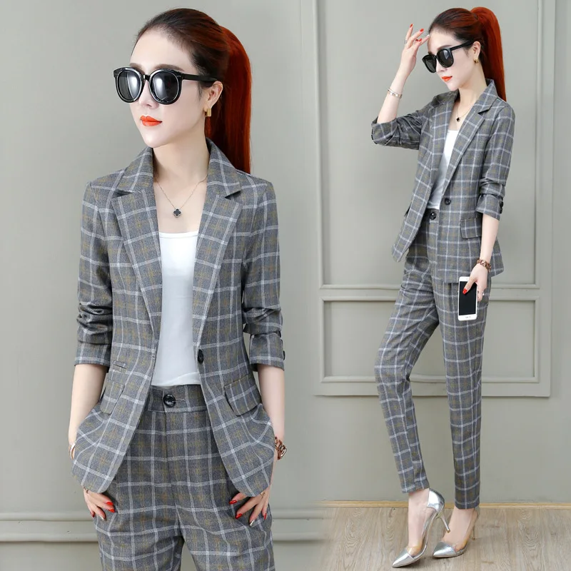 

Retro Plaid Suit Jacket Women's Spring And Autumn 2019 Autumn New Style Korean-style Fashion Elegant Casual Suit Set