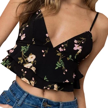 

Women Sexy Summer Shoulder Strap Sling Flower Pattern Top Bra Nightclub Outfit