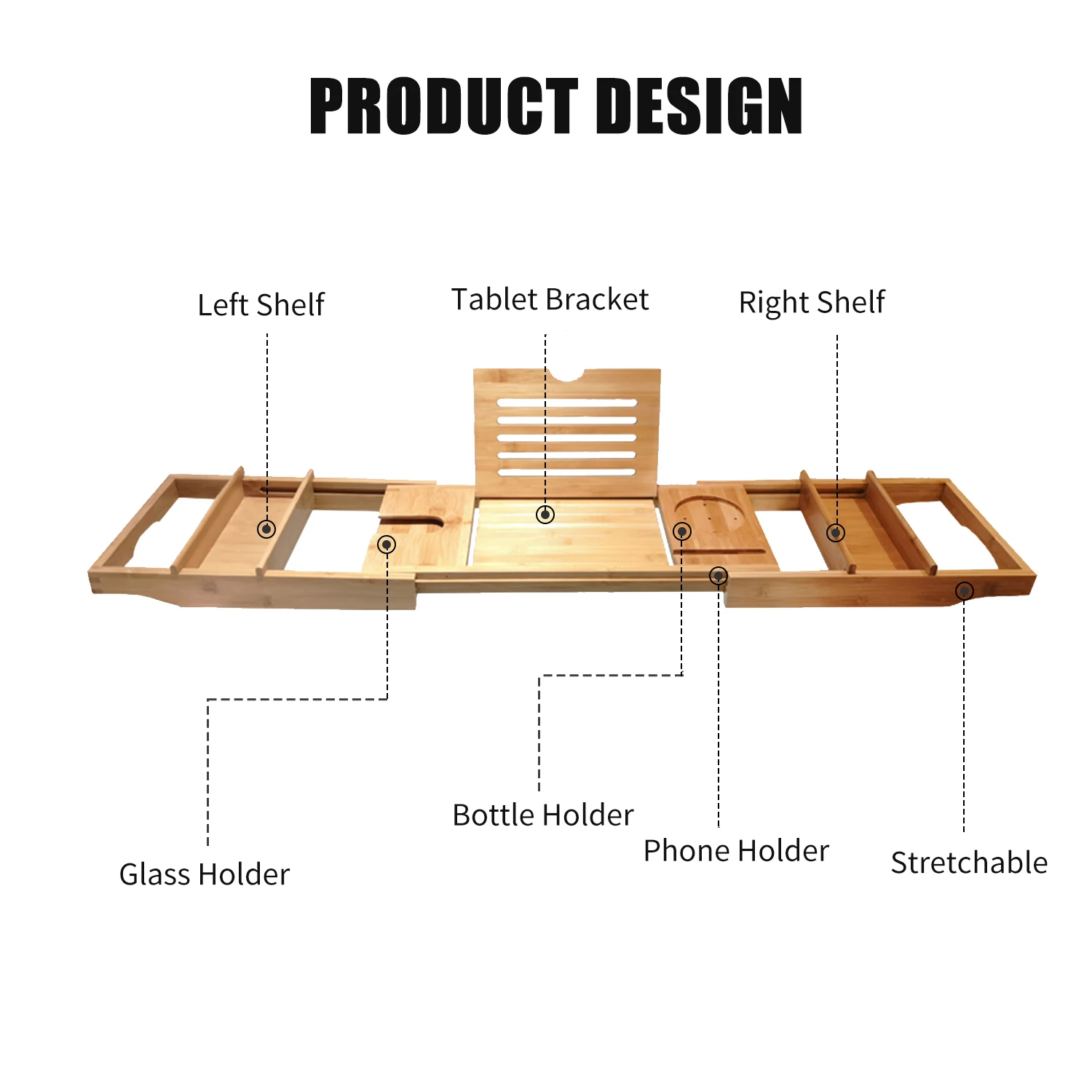 Aquaterior Wood Bamboo Bathtub Caddy Tray Organizer over Tub Rack Phone  Tablet Holder 2 Side Trays 