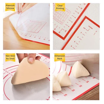 

Silicone Pastry Mat, Extra Thick Non Stick- Does Not Slide When Rolling, Equipped with Cutting Knife and Measurement Baking Mat,