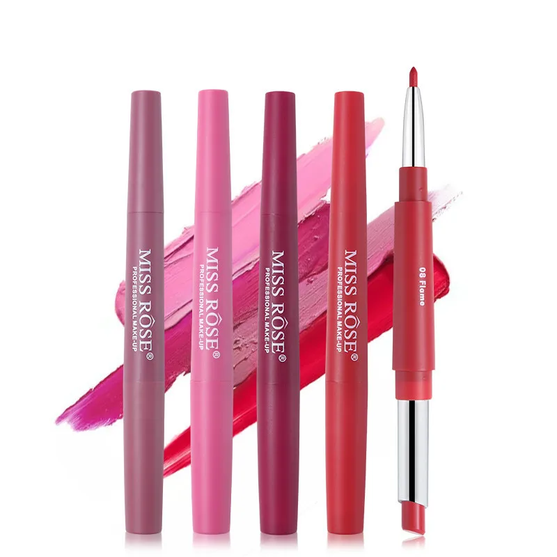 Miss Rose Brand 14 Colors Lipstick Lipliner Pencil Dual Velvet Matte Waterproof Nude Lip Liner Long 2