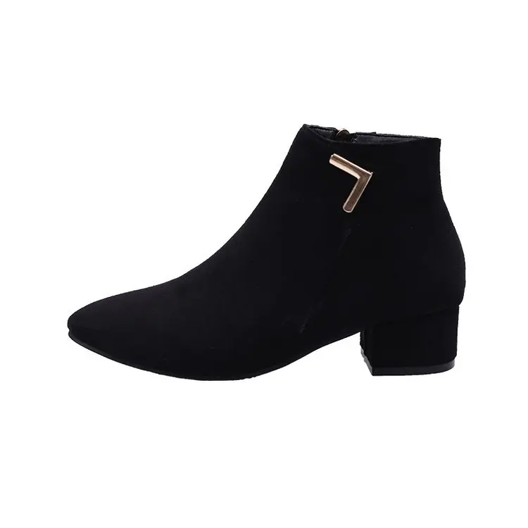 

Winter 2019 Women Martin Boots Thick Heel Short Boots Zippers Frosted Surface Ankle Boots Leather Barreled Warm Single Boots