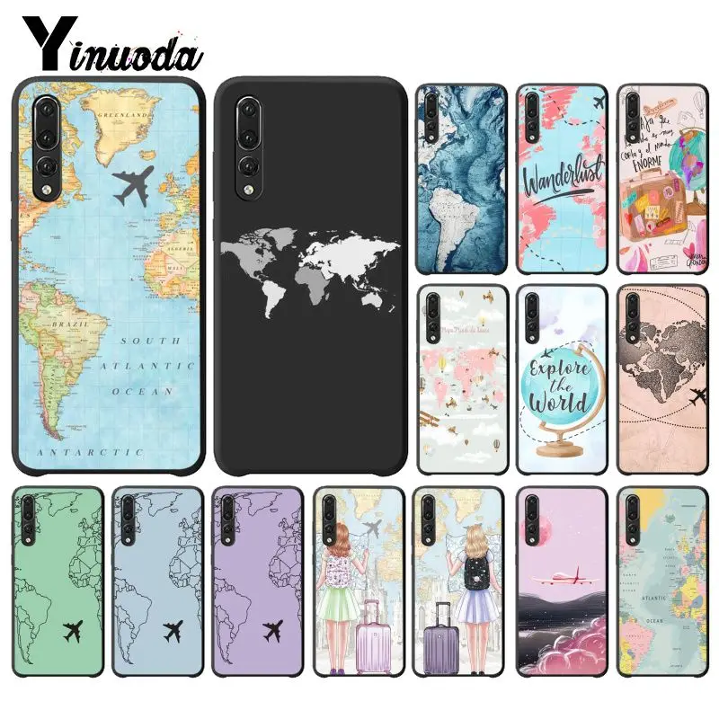 Yinuoda карта мира самолет путешествия черный ТПУ мягкий телефон чехол для Huawei P9 P10