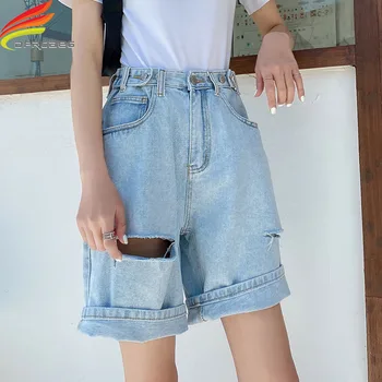 شورت جينز نسائي بخصر عالٍ ، ملابس الشارع ، شورت برمودا بفتحة ، على الطراز الكوري ، صيف 2020 1