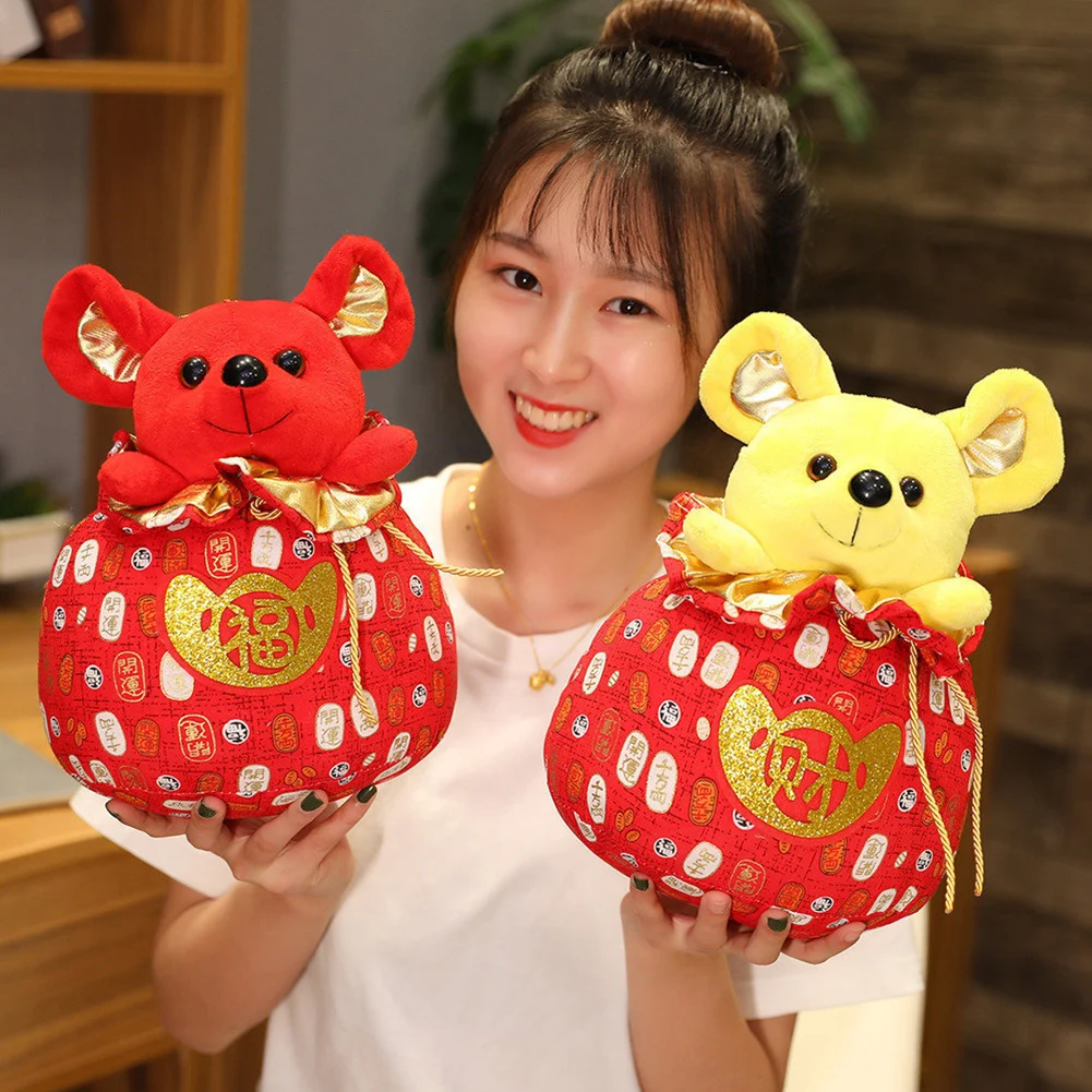 Год мышь китайский узел счастливый мешок крыса плюшевая кукла игрушка подвесной Декор подарок на год