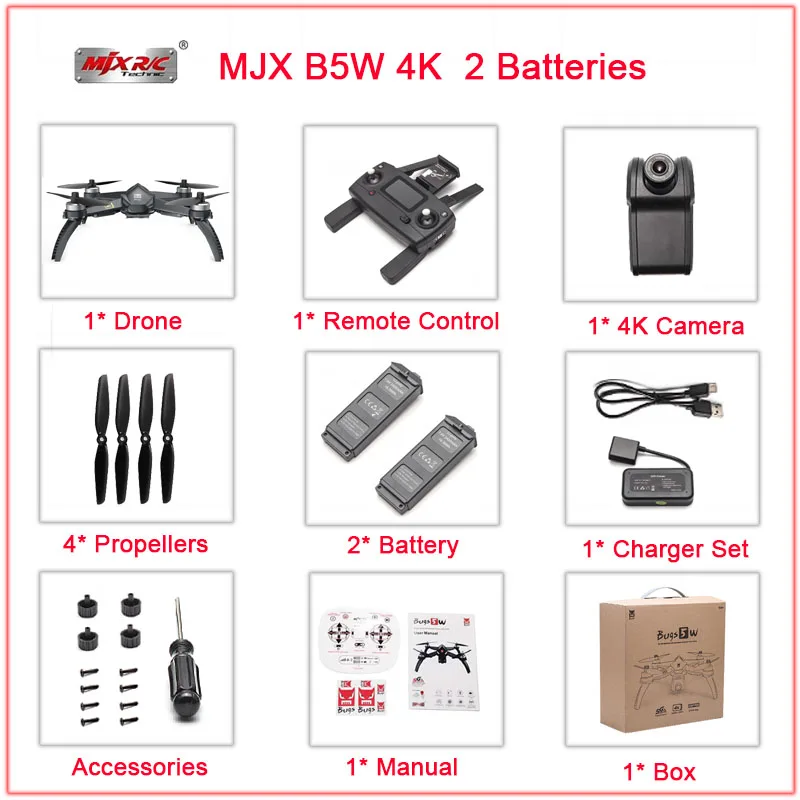 Профессиональный бесщеточный двигатель gps Дрон MJX B5W Дроны с камерой HD 4K 5G wifi FPV камера RC Helicopte Квадрокоптер 20 минут полета - Цвет: 4K-2B