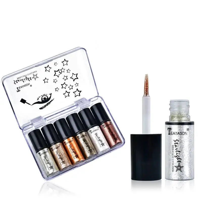 6pcs Set Professional Makeup Silver Rose Gold Color Liquid Glitter Eyeliner New Shiny Eye Liners for Women Eye Pigment 6pcs Set Professional Makeup Silver Rose Gold Color Liquid Glitter Eyeliner New Shiny Eye Liners for Women Eye Pigment
