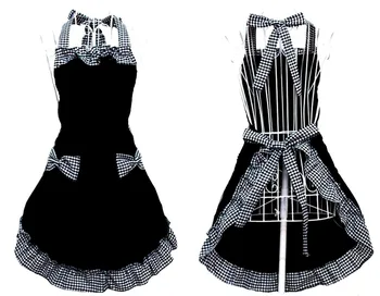 

Cute Bar Cleaning Dress Bib Cooking Baking Restaurant Aprons Lady Adjustable kitchen apron Flirty Vintage Bowknot Pockets WF928