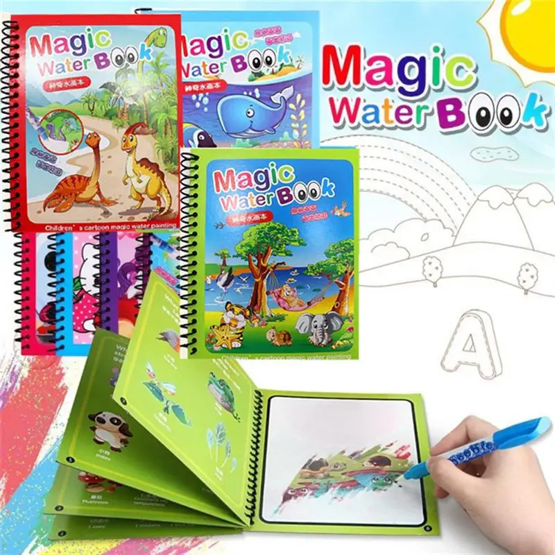 Tianbi 3 Unidades de Libros Mágicos para Dibujar en Agua Libros Portátiles para Colorear en Agua Libros para Dibujar Dibujos Animados con Pluma Doodle Tablero de Pintura Regalo para