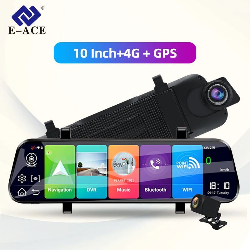 Автомобильный видеорегистратор E ACE D13 4G Android gps навигация FHD 10 дюймов с камерой