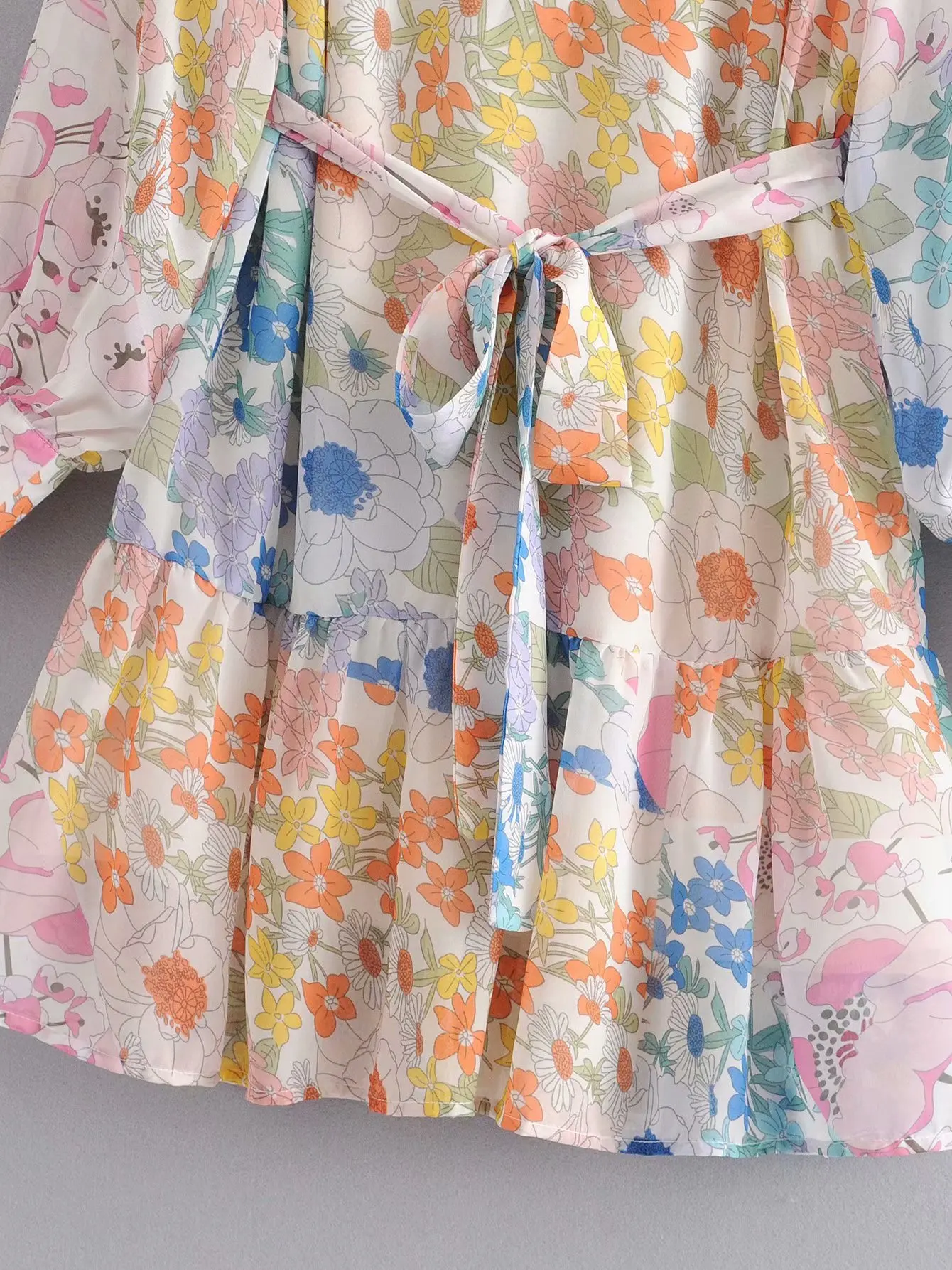 Za 2019 women dress silk floral print fashion ins dress bow sashes draped turn-down collar dresses female vintage vestidos