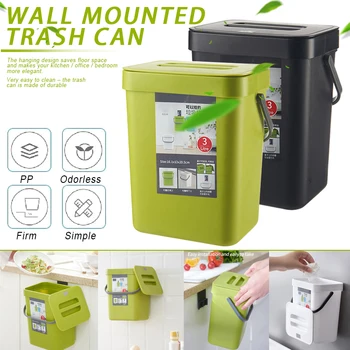 

Kitchen Hanging Type Trash Can Home Bedroom Bathroom Wall-mounted Plastic Square Garbage Can @LS
