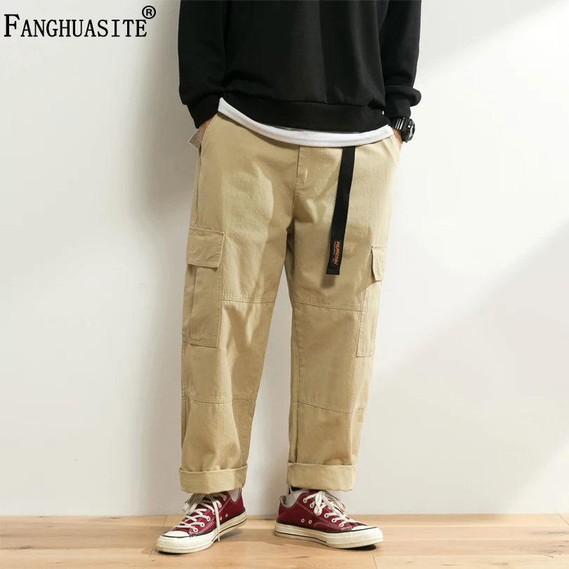 Мужские повседневные штаны, весенние одноцветные высококачественные мужские хлопковые брюки, модные удобные брюки-карго с большим карманом, A981