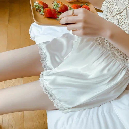 여성용 새틴 실크 레이스 안전 반바지, 봄 여름, 스위트 루즈, 탄성 홈 수면 반바지, 나이트웨어, 바닥 얇은 잠옷 4