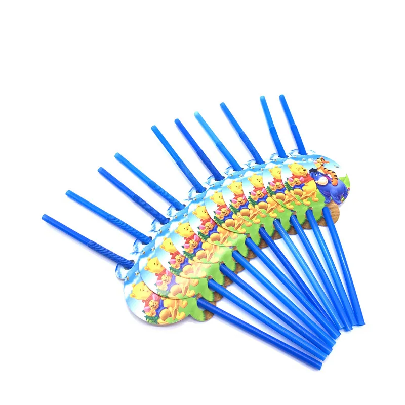 straw-10pcs Дисней Винни Пух тематические праздничные товары для дня рождения украшения для детей семейные вечерние баннеры Винни Пух тарелки чашки соломинки - Цвет: straw-10pcs
