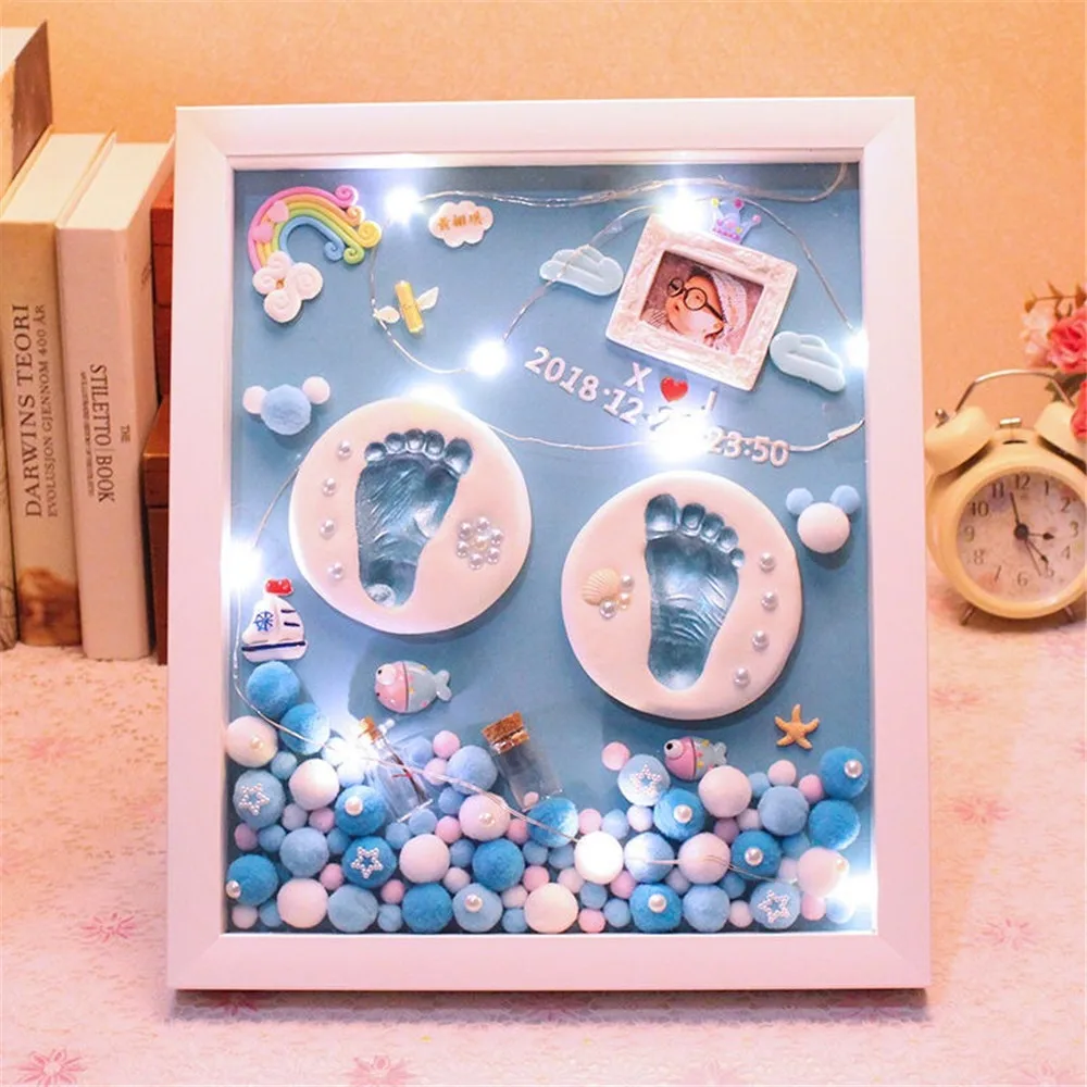 Baby Handmade DIY Hundred Days Handprint Souvenir Photo Frame Baby Souvenirs Newborn Footprint Ink Pad Infant Clay Toy Gifts