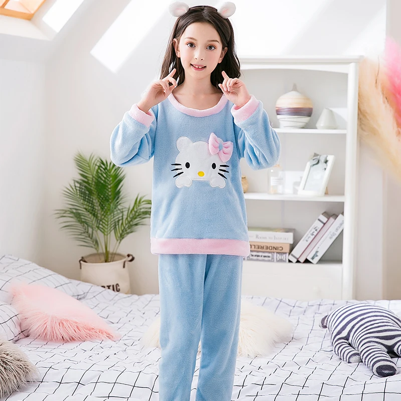 Kids long sleeve warm sleepwear Cartoon boys&girls flannel pajamas set Autumn&winter new children's coral velvet home clothes - Цвет: style  5