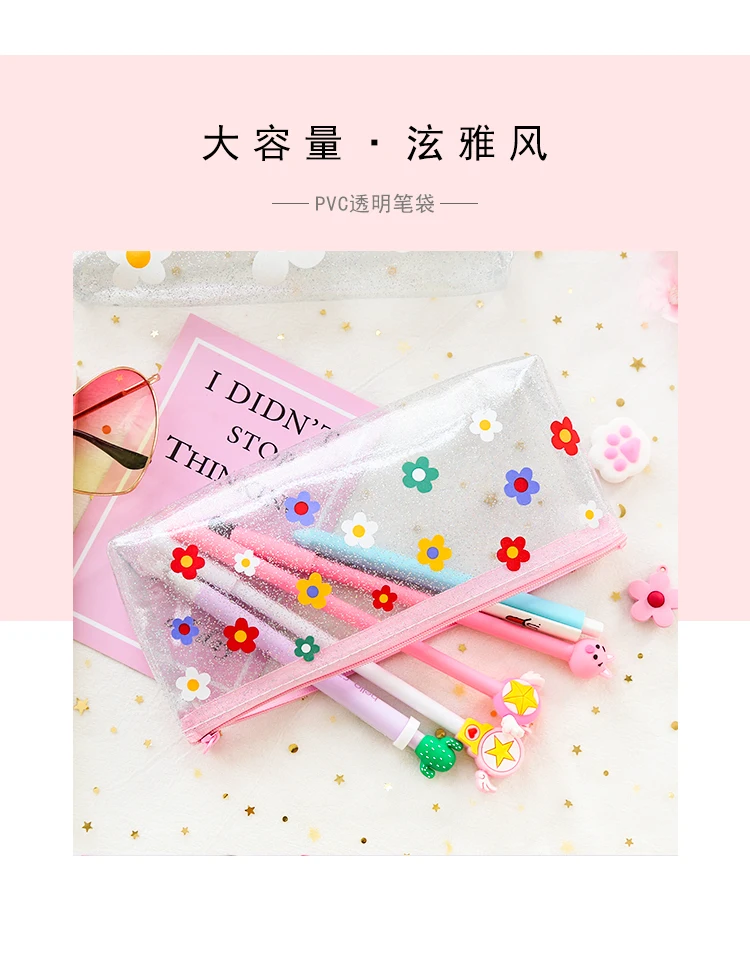 Cute Fruit Transparent Pencil Cases for girls Kawaii PVC Stationery pouch pen Bag School Office Supplies Escolar