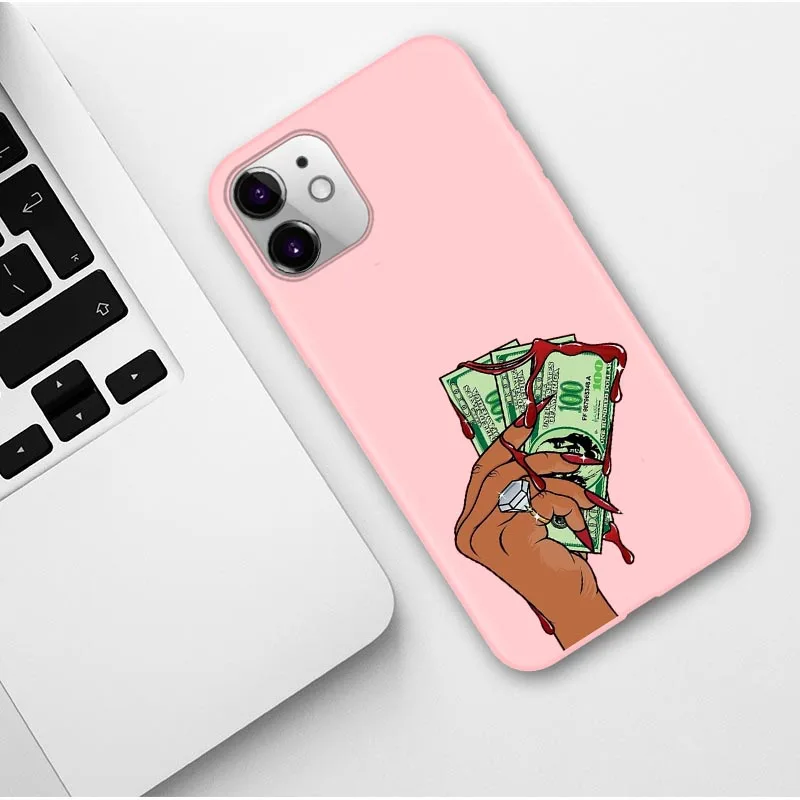 PINK TPU Сделай деньги наличные черная голова девушка Fundas мягкий чехол для телефона для iPhone 11 Pro Max X XR XS 8 7 6s Plus матовый карамельный розовый Силиконовый чехол s - Цвет: PINK TPU