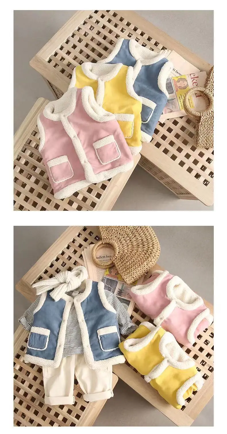 kids winter wasitcoat Suede Fabric outerwear children VEST Girls boy clothes winter