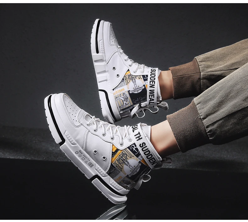 VESONAL, весенние хип-хоп кроссовки с высоким берцем и принтом, легкие кожаные мужские кроссовки, Повседневная дышащая Мужская Уличная обувь в стиле рок