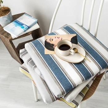 

Japanese-Style Cotton and Linen Striped Chair Cushion Thicken Household Hip Pad Dining Chair Cushion Bench Breathable