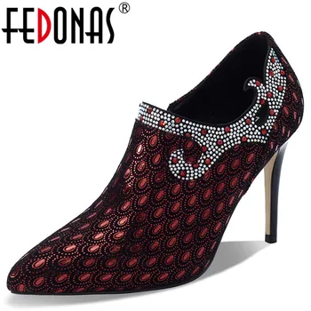 

FEDONAS Elegant Pumps Women Spring Autumn Shallow Pumps Prom Party Shoes Woman Genuine Leather Pointed Toe Side Zipper Pumps