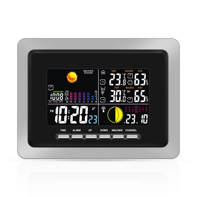 

DYKIE Wireless RF LCD Backlight Weather Station with Barometer Indoor Outdoor Temperature Humidity Digital Clock 123 Transmitter